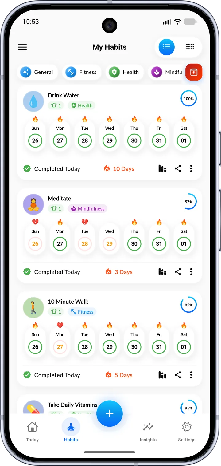 Habigrow App Interface - Daily Habit Dashboard 1